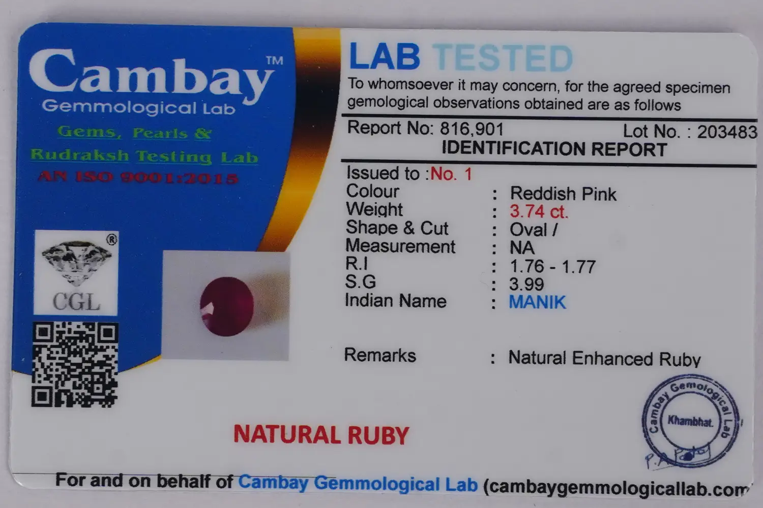 Ruby (Manik Stone) - 3.74 carats - Image 5