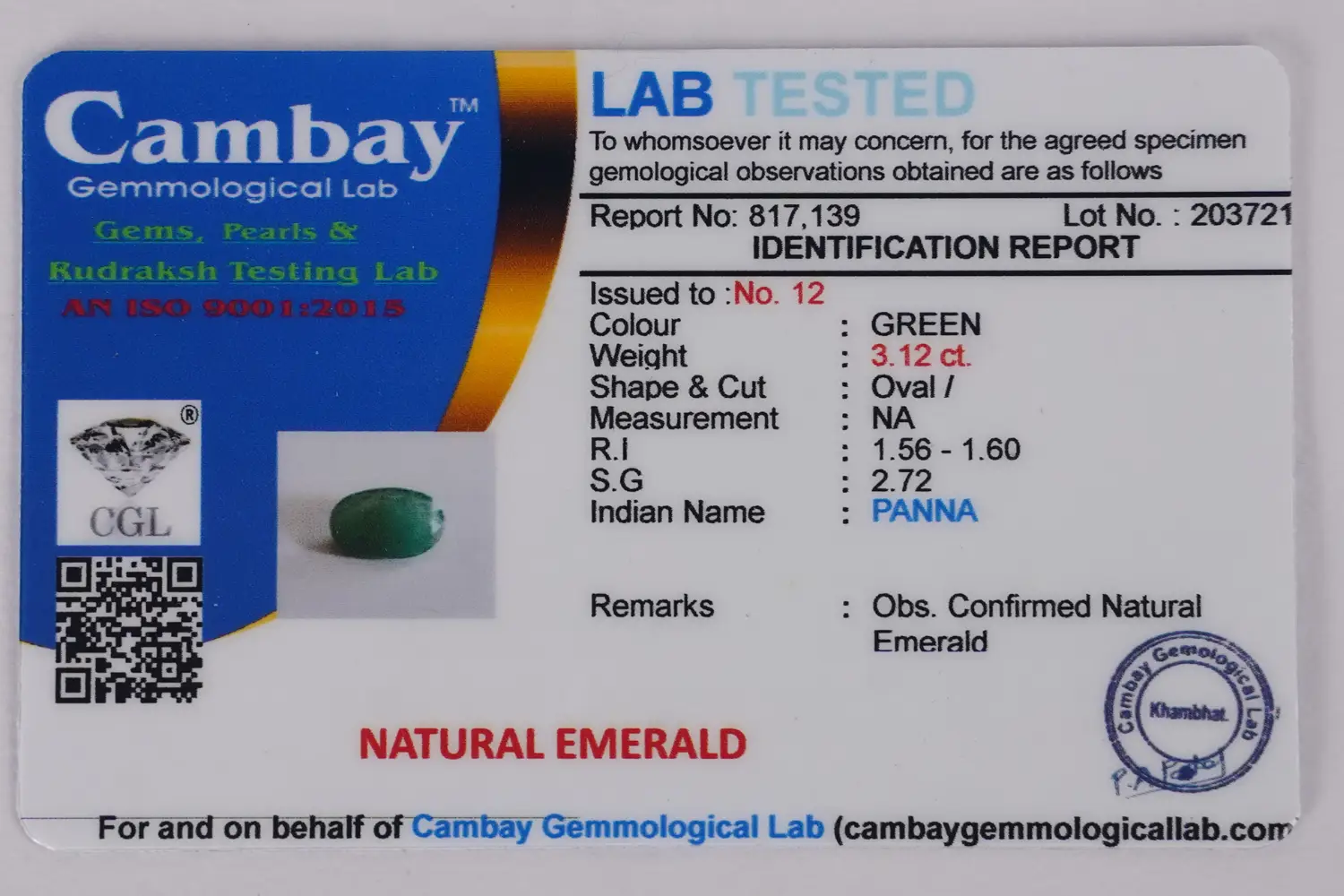 Emerald (Panna Stone)- 3.12 carats - Image 5