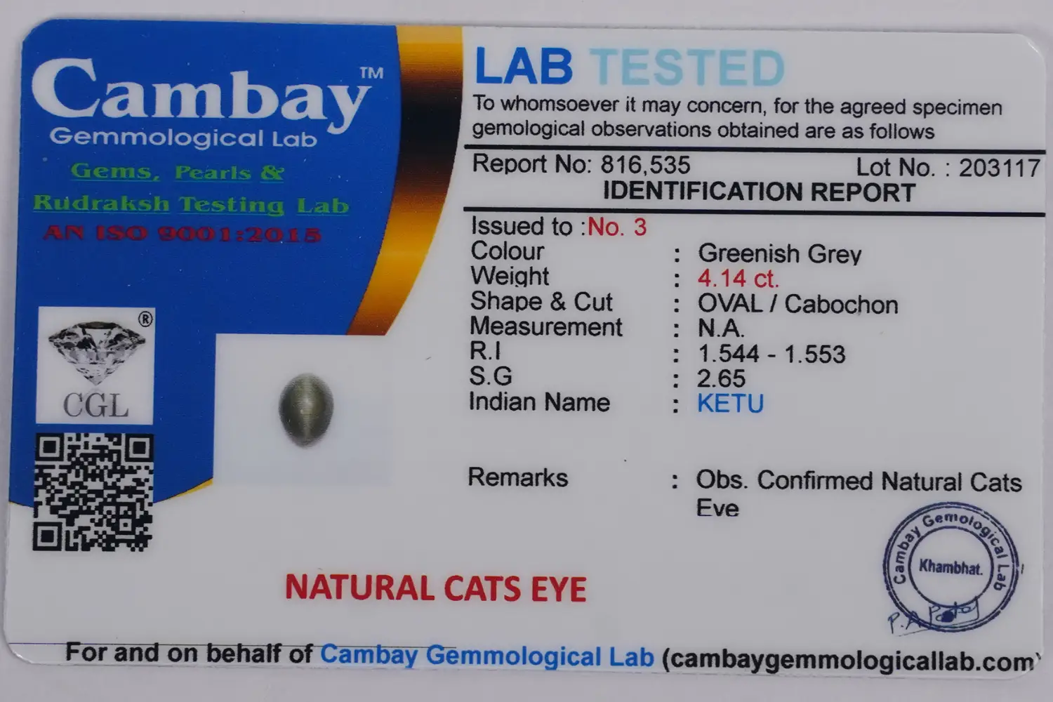 Cat’s Eye (Lahsuniya Stone) – 4.14 carats - Image 5