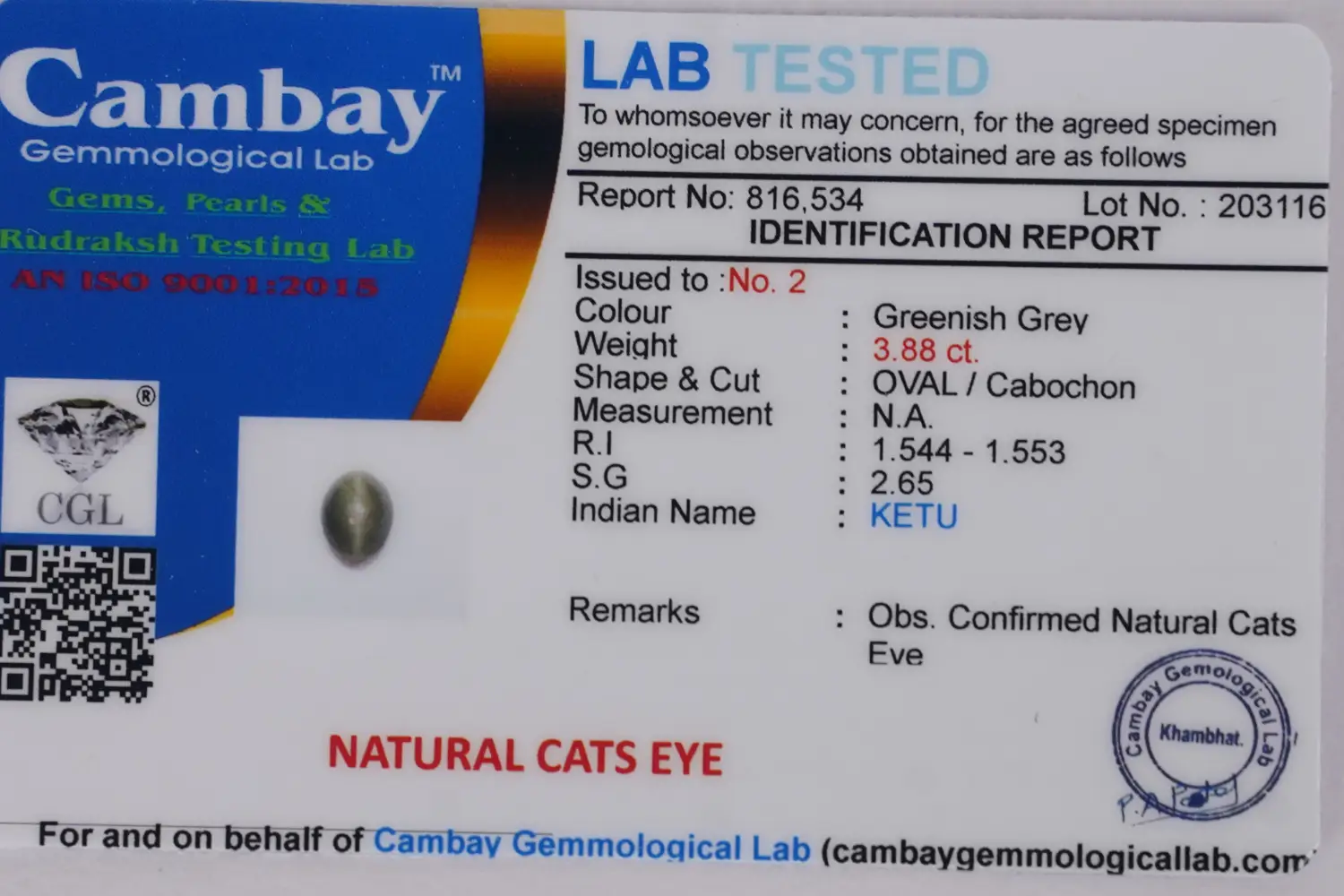 Cat’s Eye (Lahsuniya Stone) – 3.88 carats - Image 5