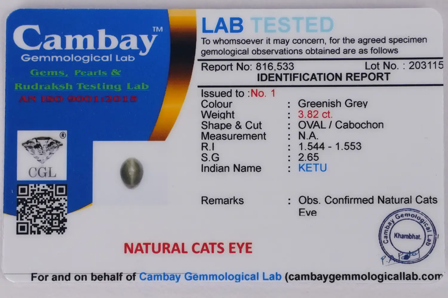 Cat's Eye (Lahsuniya Stone) - 3.82 carats - Image 6